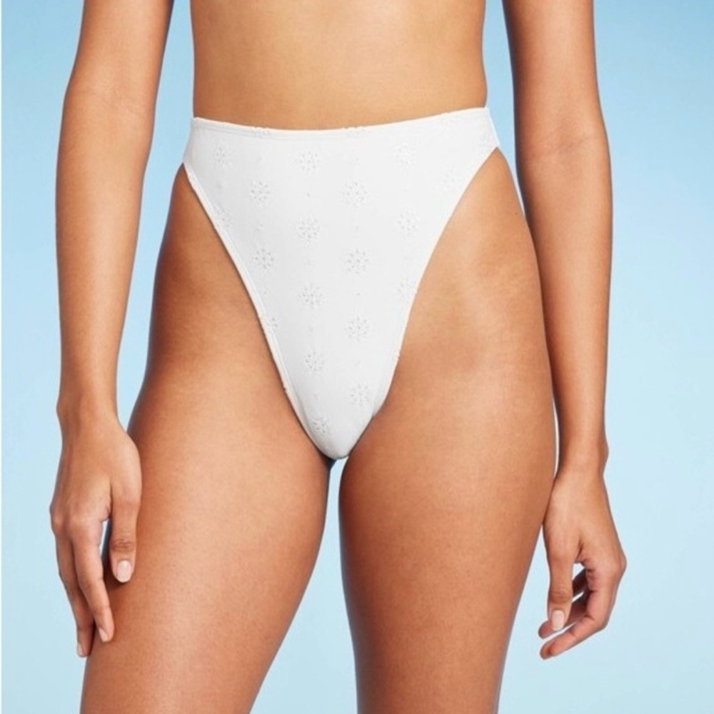 Wild Fable White Eyelet High Waist Cheeky Bikini Bottom - Picture 2 of 12